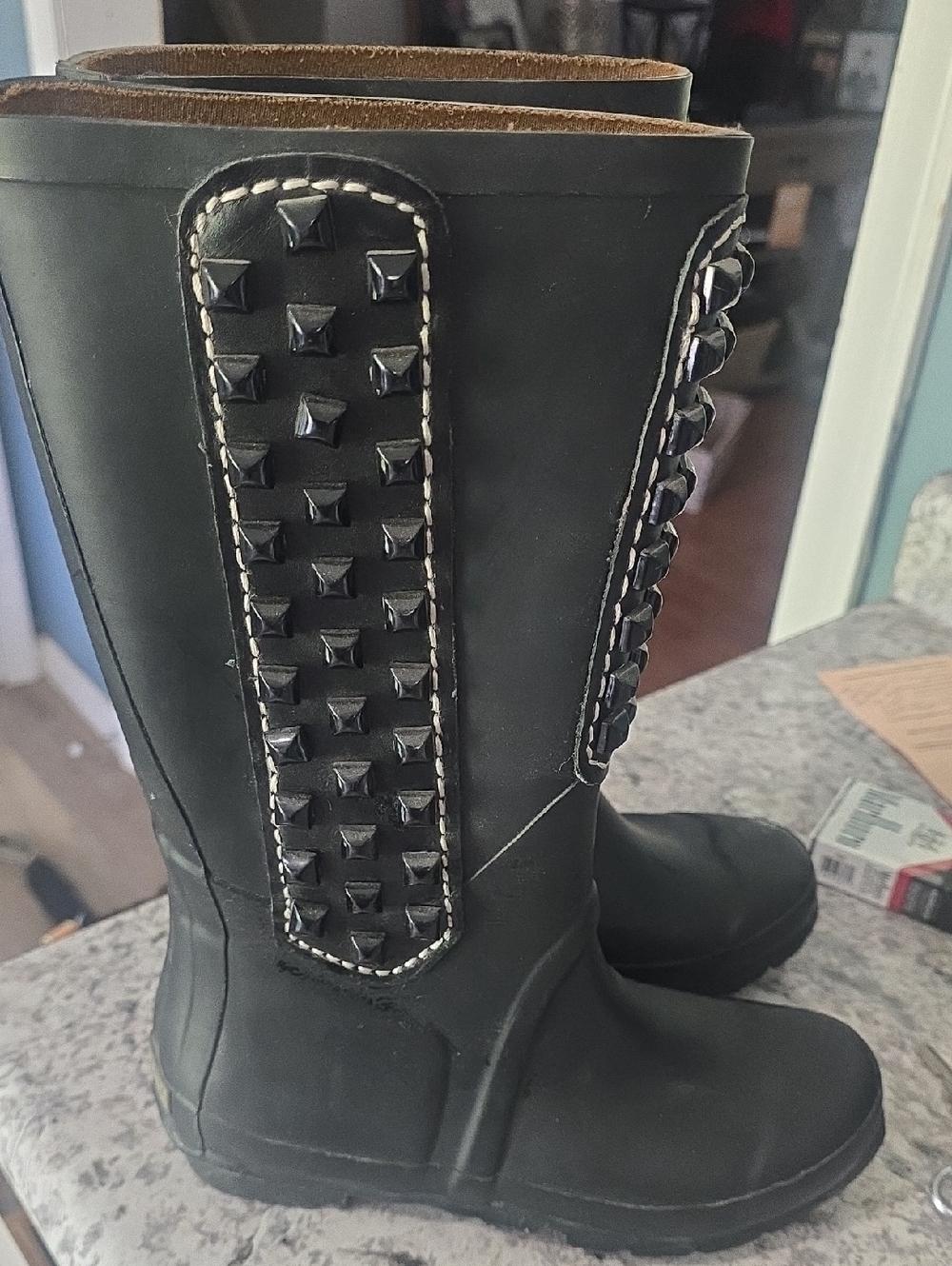 Black Studded Mid-Calf Rain Boots Brand New Never Worn Size 6